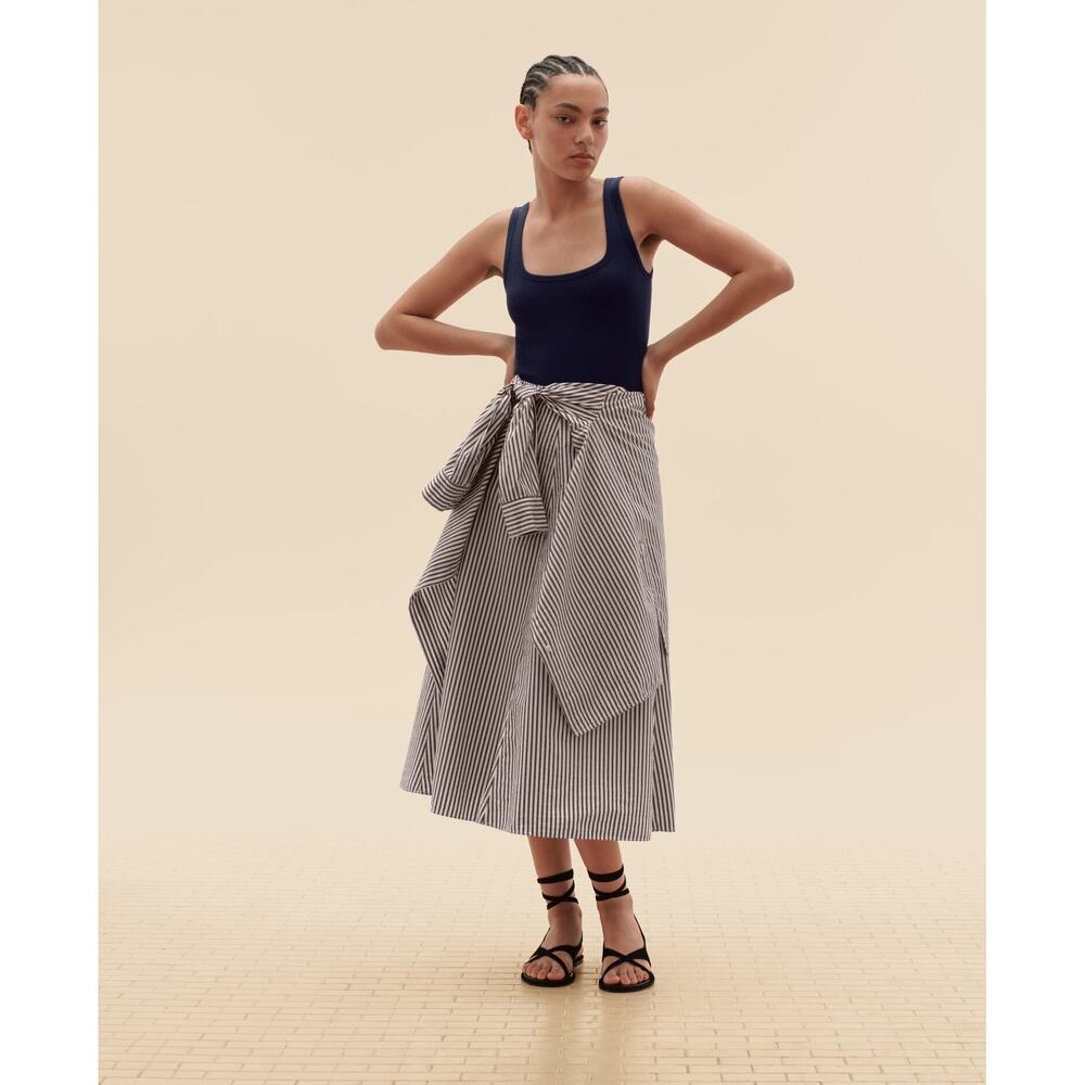 Everlane Women's Midi Skirt in Ultrasoft Cotton in Optic White/Black, Size 2